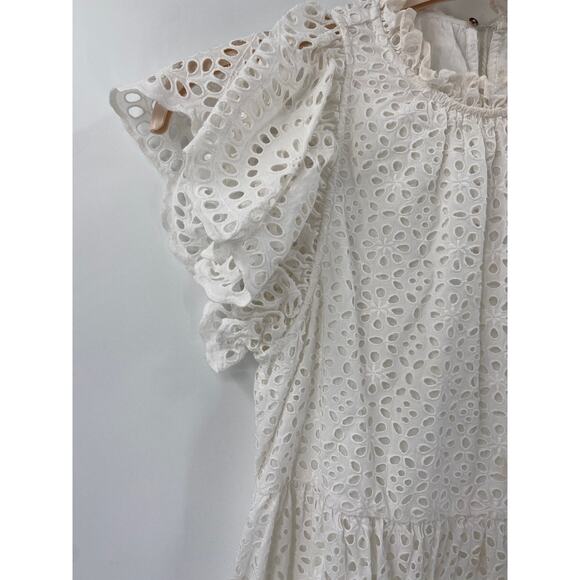 Ulla Johnson Norah White Broderie Anglaise Eyelet Flutter Sleeve Tiered Dress 4 - Picture 4 of 8